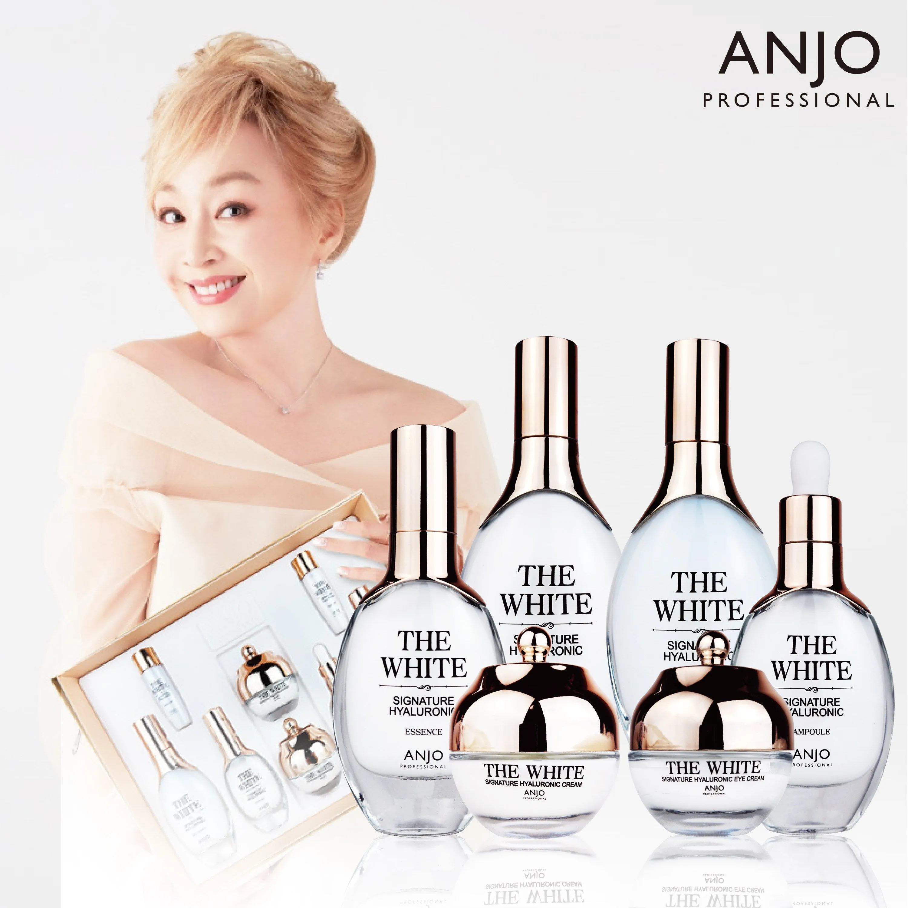 Anjo The White Skin care 6 Sets Signature Hyaluronic Blemish Glutathione Anti-ageing Wrinkles Dark Circles Finelines Gifts Whitening Brightening