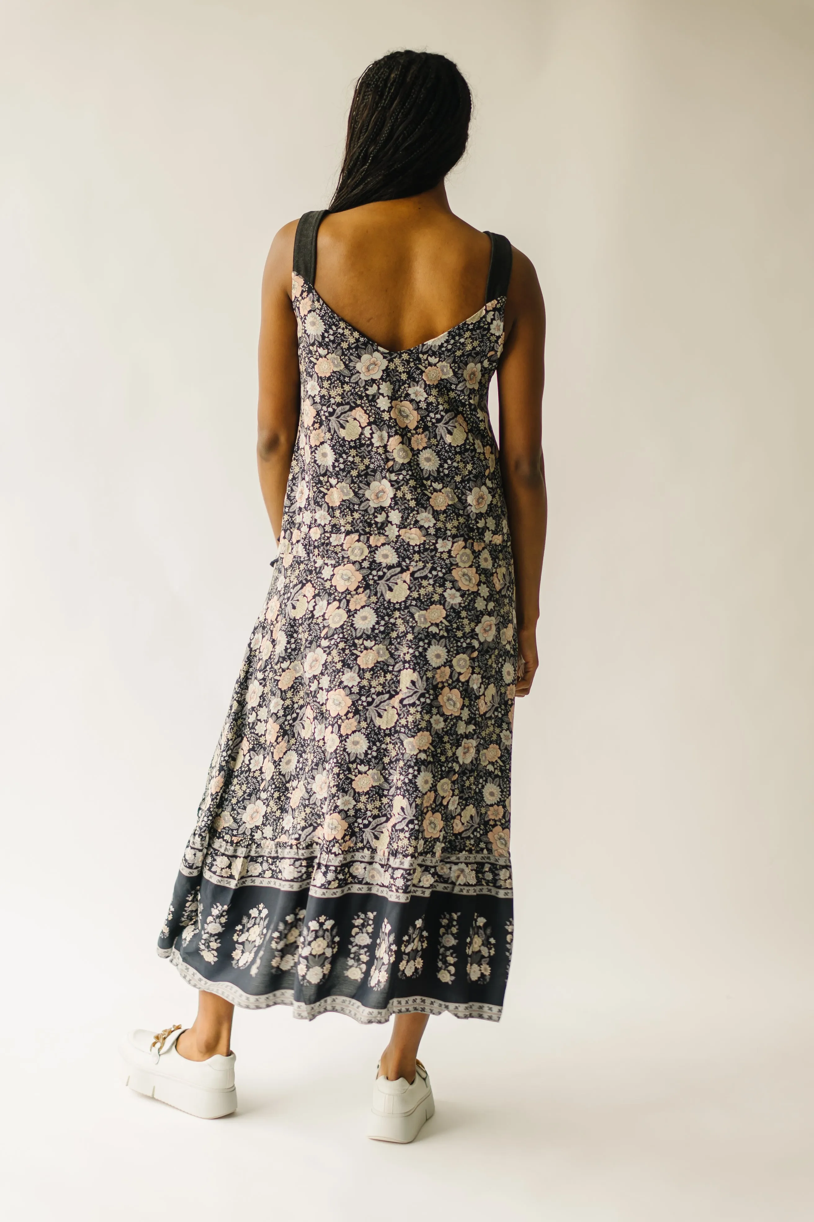 The Ender Mixed Floral V-Neck Maxi Dress in Midnight