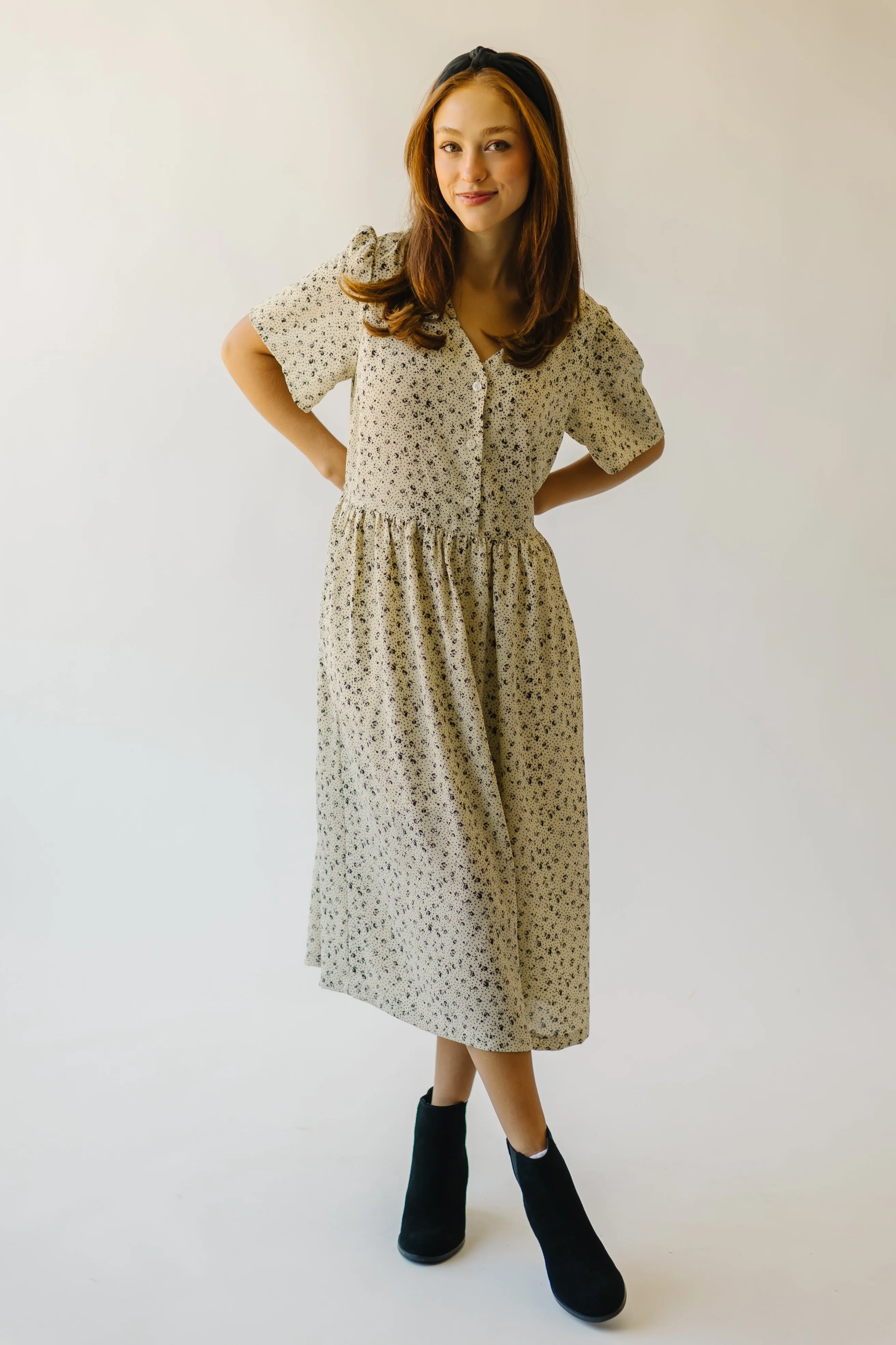 The Galisteo Floral Detail Dress in Cream   Black