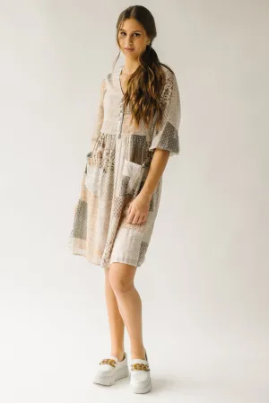 The Langford Paisley Patchwork Dress in Brown Multi