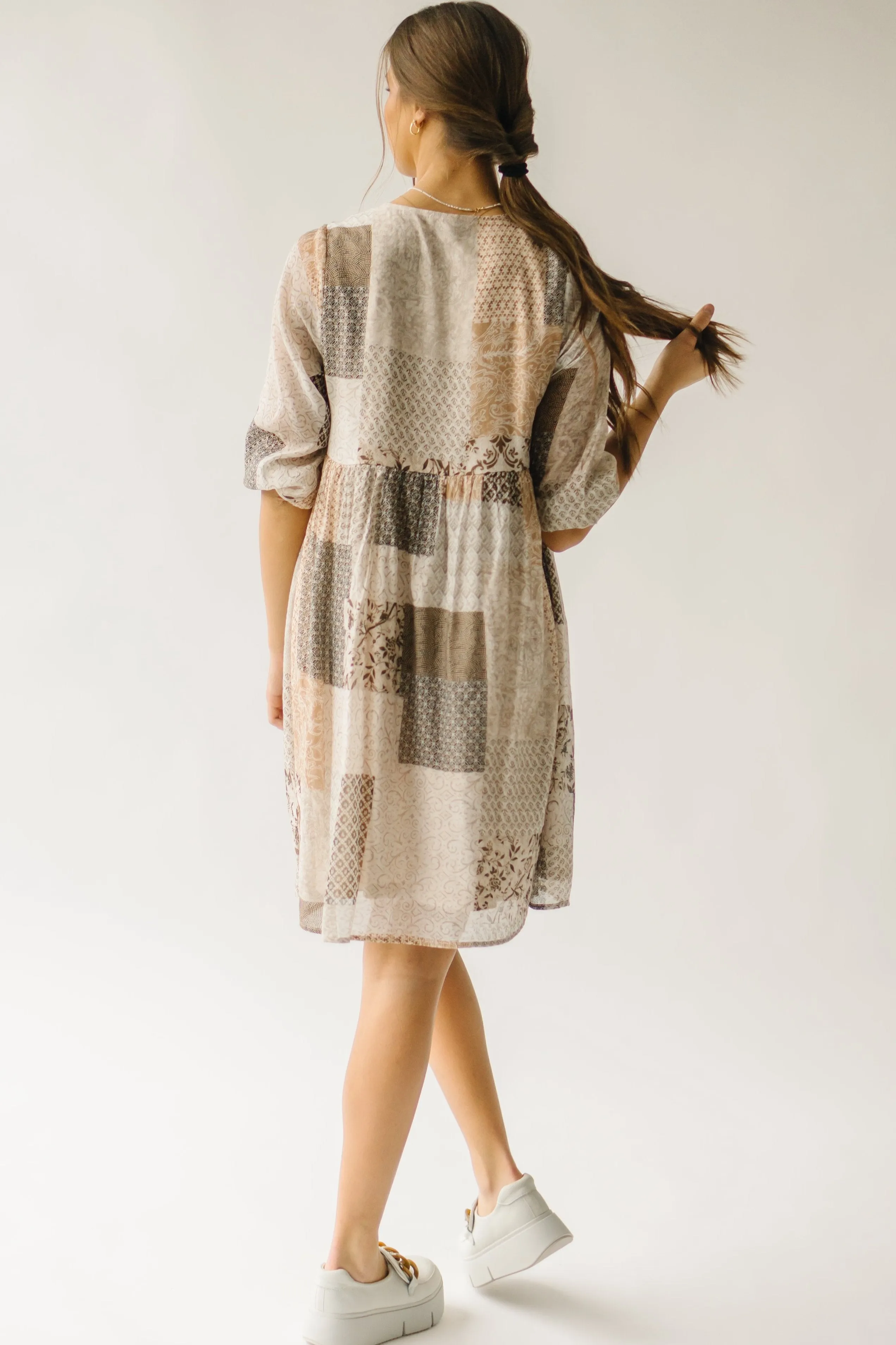 The Langford Paisley Patchwork Dress in Brown Multi