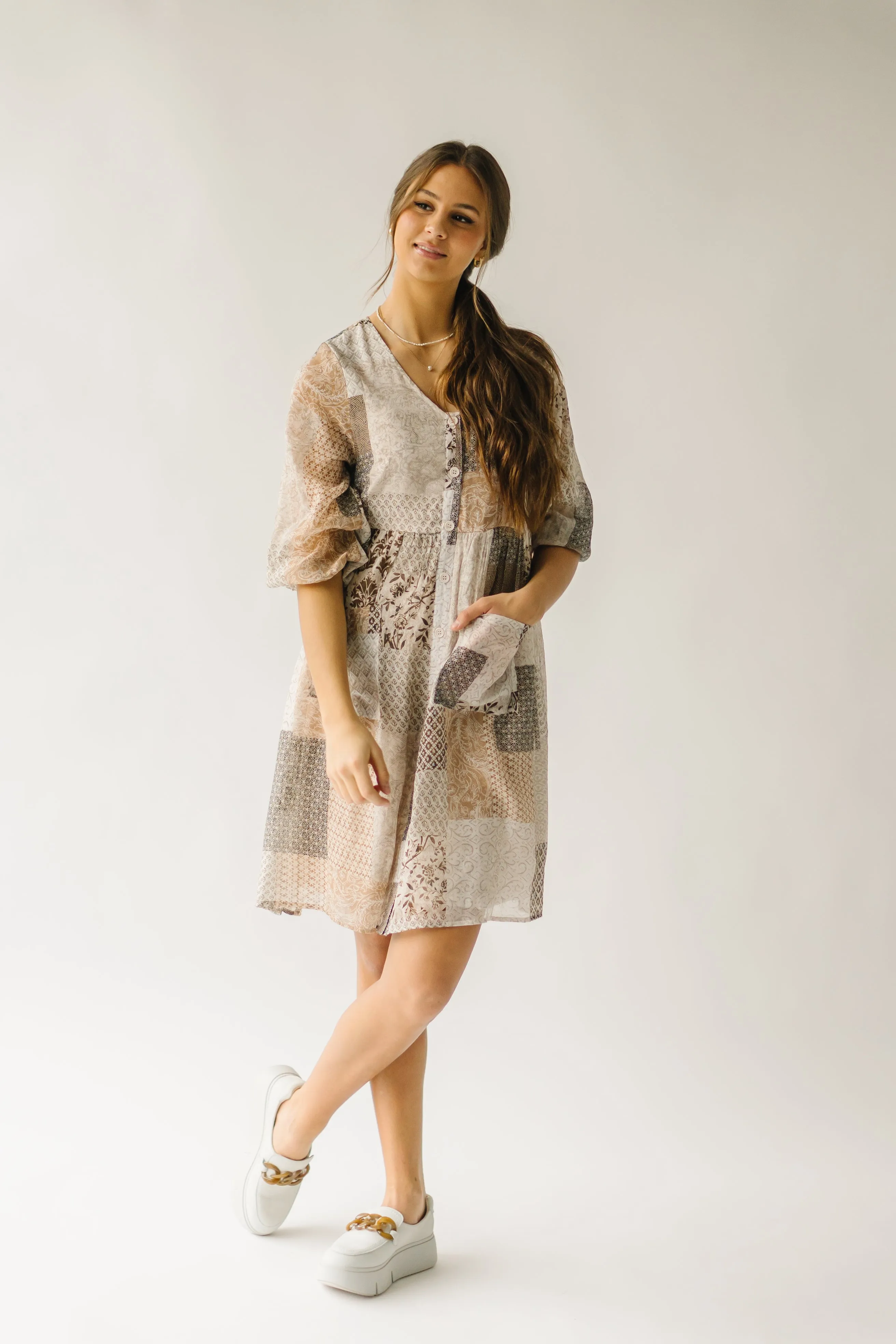 The Langford Paisley Patchwork Dress in Brown Multi