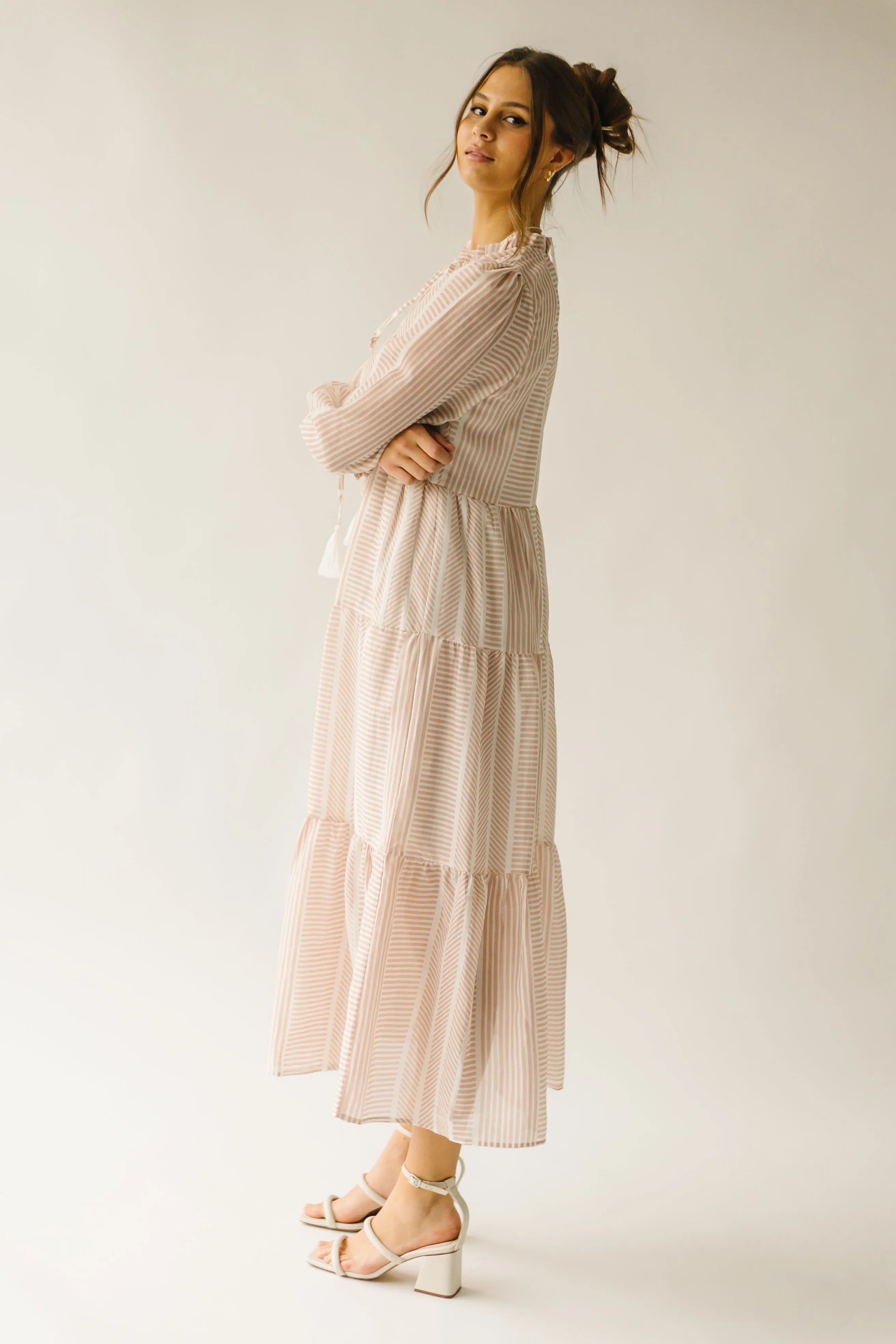 The Medrano Striped Detail Maxi Dress in Tan